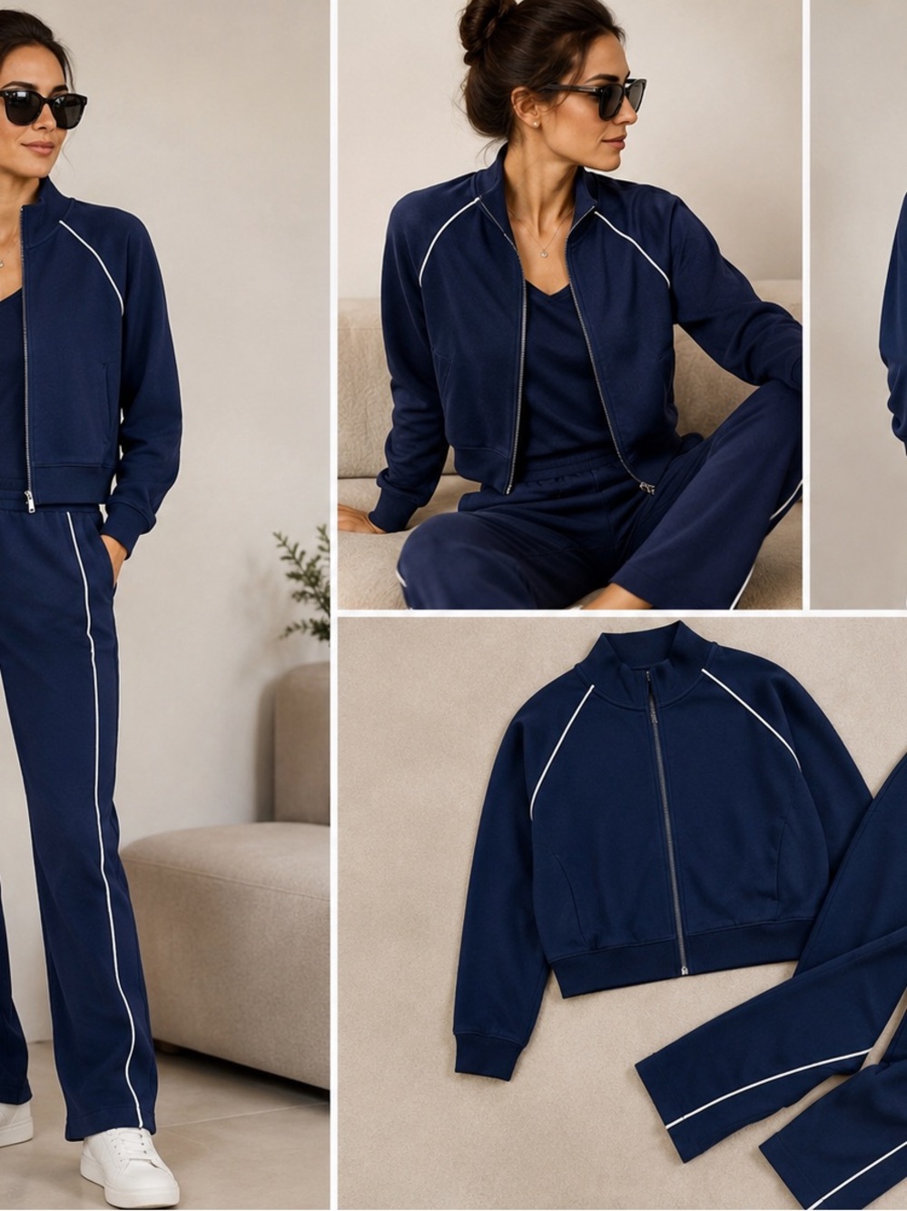 NWT SPANX AirEssentials Pique Track Jacket & Pants Set Navy MP